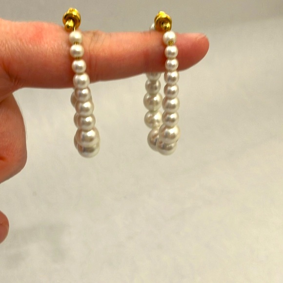 Pearl Bead Drop Dangle Hoop Post Back Earrings - Picture 1 of 3